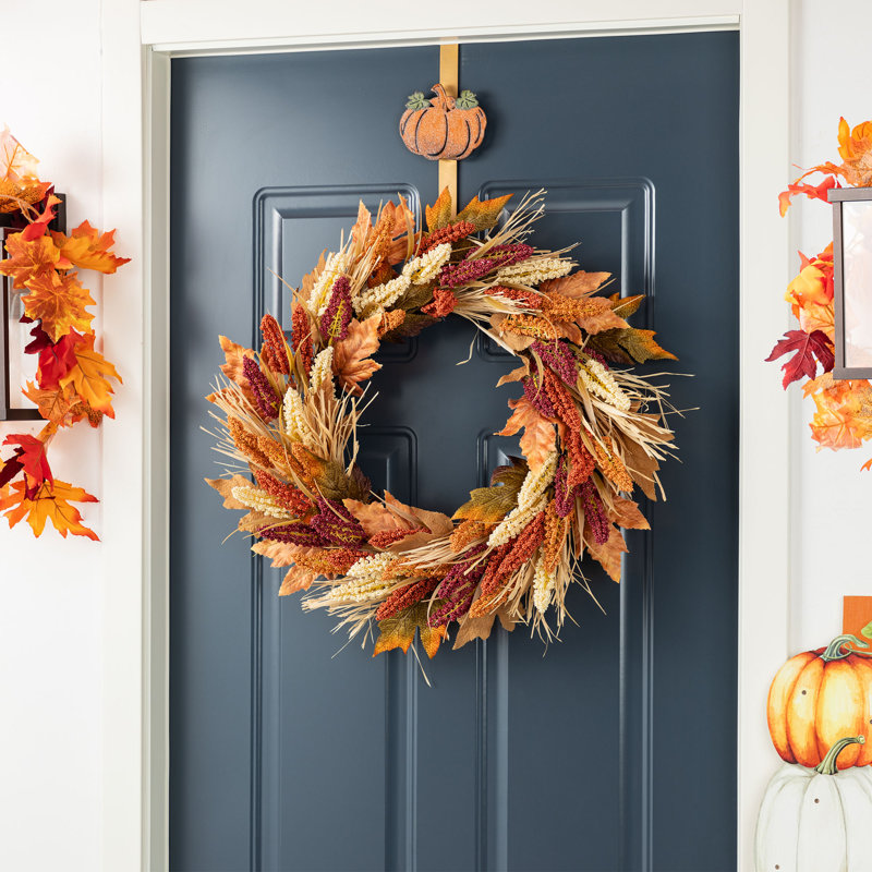 24"D Fall Multi-Colored Sorghum Wreath Includes A Complimentary Black Metal Wreath Hanger