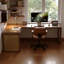 Bureau en bois massif en forme de L brun noyer + en rotin +-1124531165-1124531106