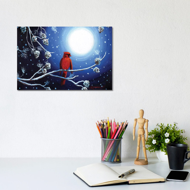 Cardinal On Christmas Eve by Laura Iverson - Wrapped Canvas Print, 20.32 cm H x 30.48 cm W
