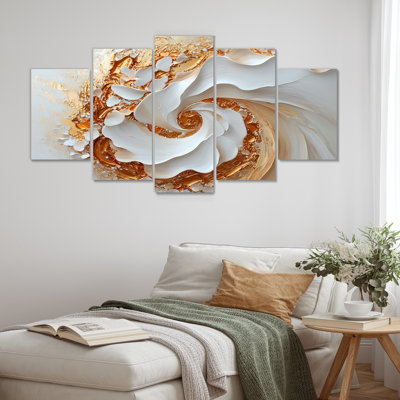 «White Gold Cosmic Dance Of Joy - Abstract Spirals», ensemble de reproduction d'art mural