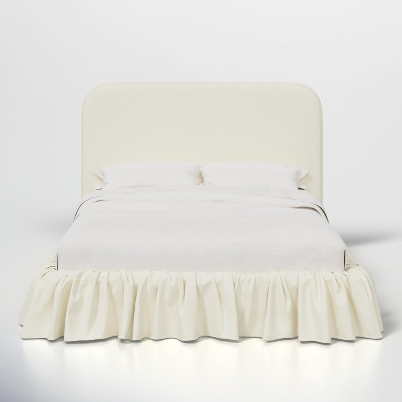 Mina Ruffle Platform Bed, Zuma White Textured Linen, Full