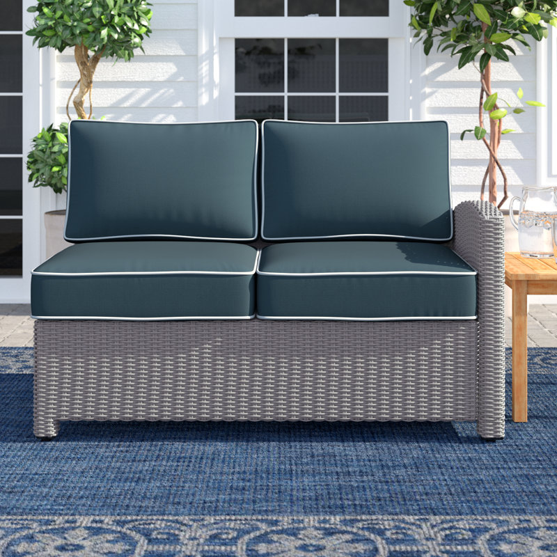 Regina 52.75" Wicker Outdoor Single-Arm Loveseat, Navy, Gray