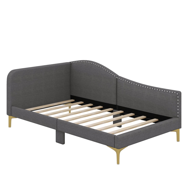 Upholstered Daybed With Headboard And Armrest, Gray, Twin