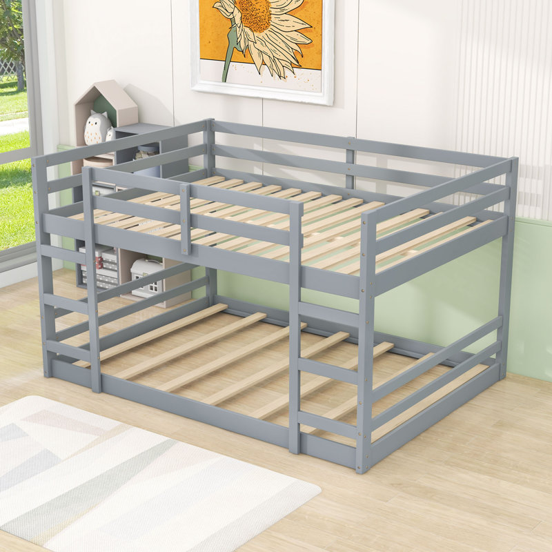 Wooden Bunk Bed With Slats And Ladder, Gray, Full over Full