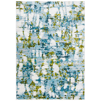 Hollman Abstract Teal/Green/White Area Rug