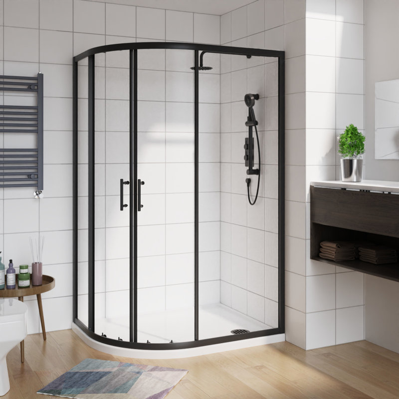 Offset Curved Shower Enclosure - 1900 x 1200 x 800 mm Walk In Corner Cubicle, Black