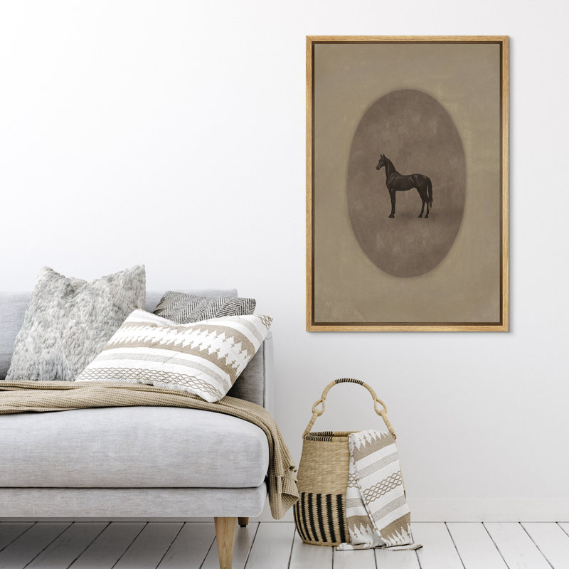 Reproduction d'art rétro sur toile, silhouette de cheval rétro, décor animal ovale rustique pour salon ou salon, Naturel