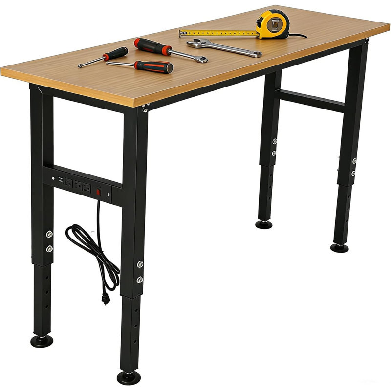 Établi réglable 48-72 "avec prise de courant, table de travail d'une capacité de 2000 LBS pour garage et atelier
