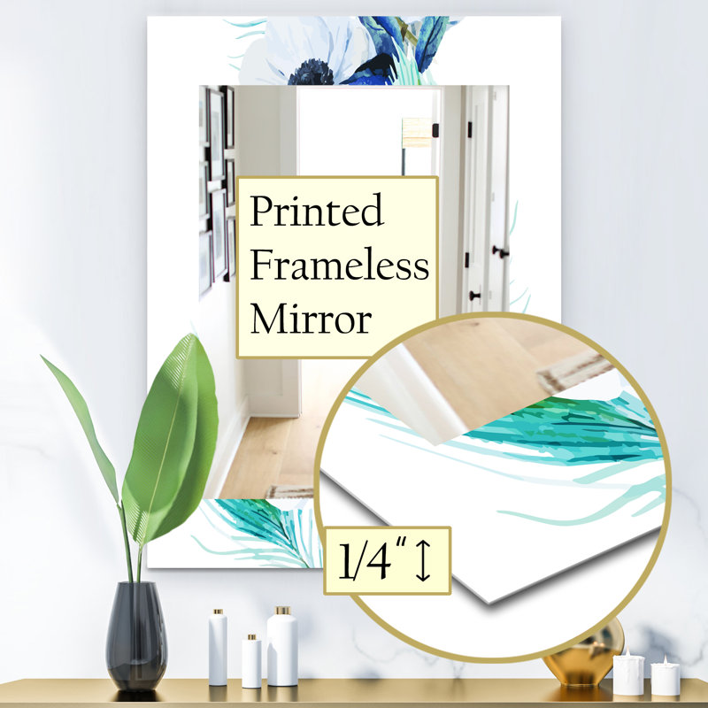 Miroir mural traditionnel anemones et peacock handpainted, H 24 po x l 32 po