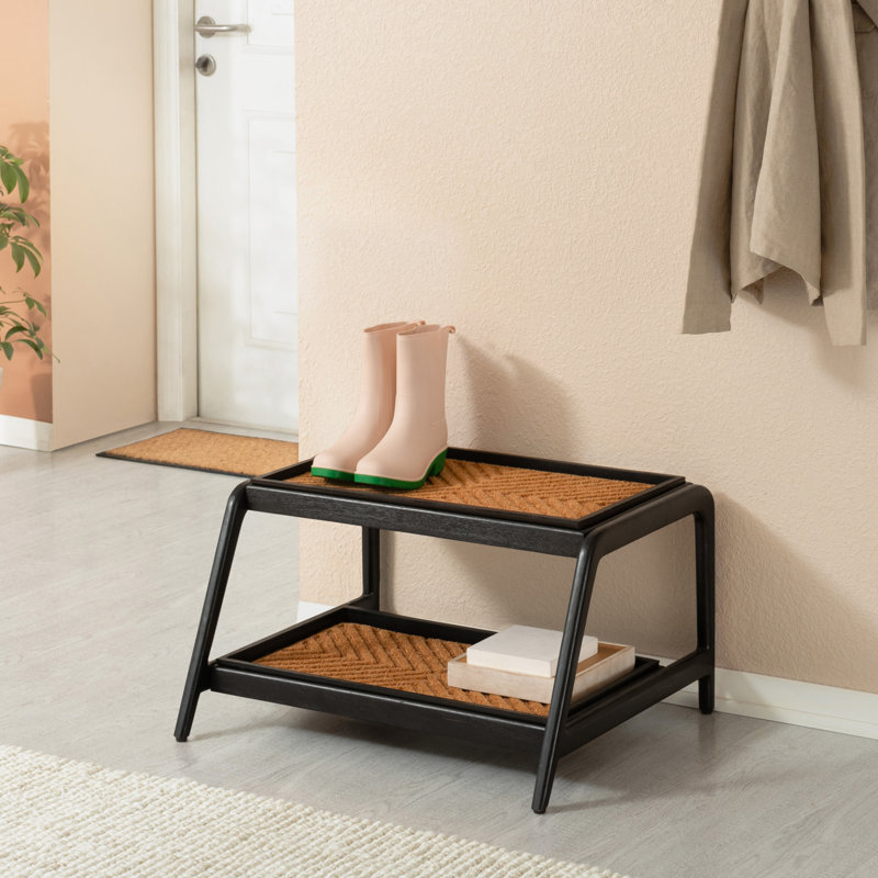 Support à bottes en bois massif de qualité supérieure avec tapis en fibre de coco naturelle - Rangement pour chaussures