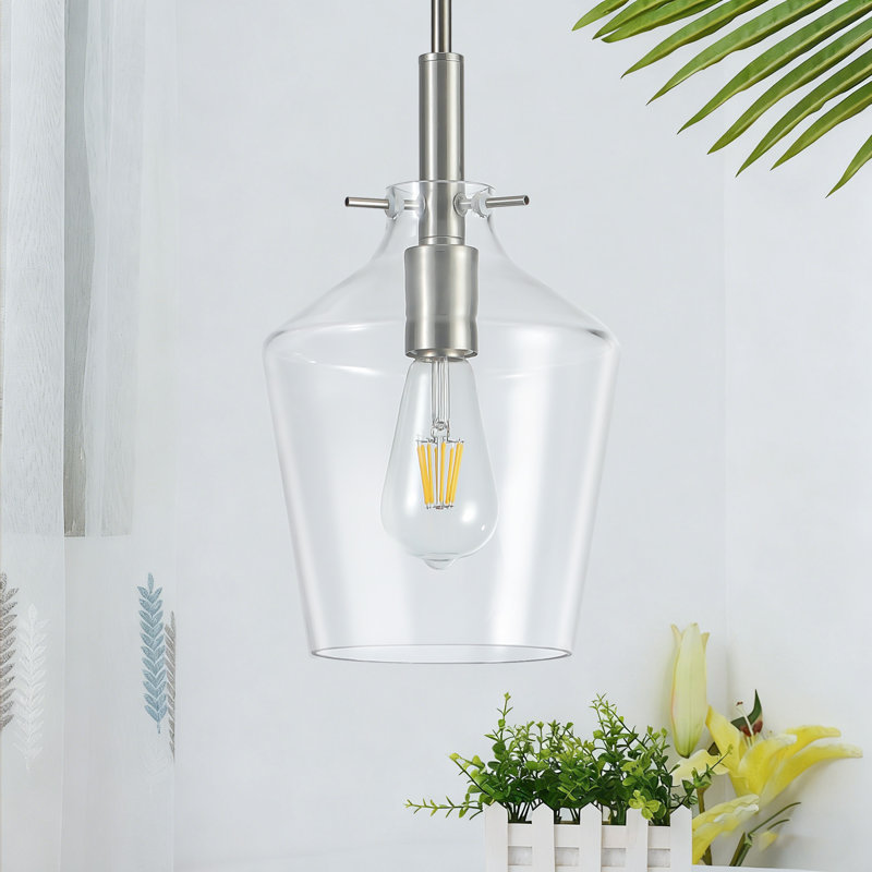 Luminaire suspendu en forme de cloche allongée à 1 lumière de 7,87 po, avec îlot de cuisine en verre transparent, réglable en hauteur