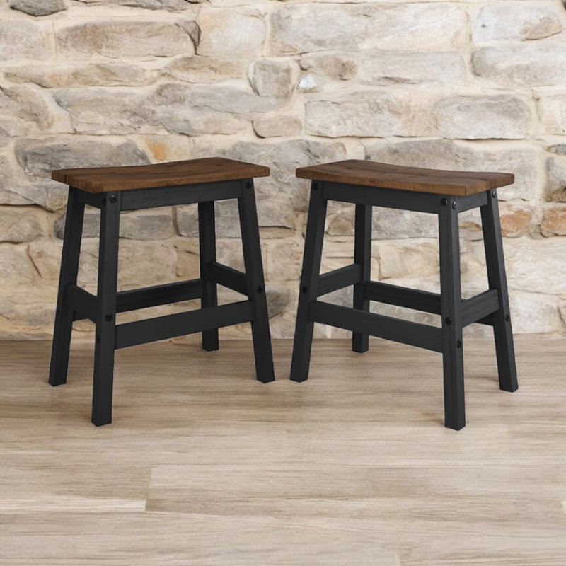 Ensemble de 2 tabourets de cuisine en bois Delja | August Grove®, Noir, noir, noir, noir