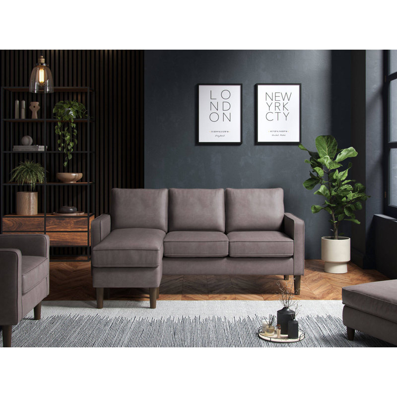 Henry 3 Seater Faux Leather Sofa & Chaise, Grey