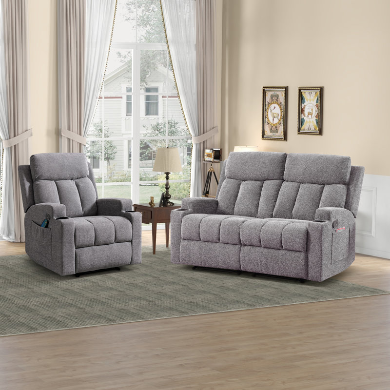 Ensemble de salon inclinable 2 pièces Seho, Gris clair