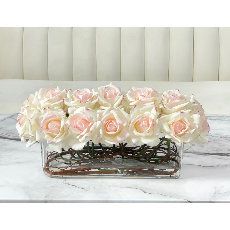 Modern White/off-white Real Touch Rose Centerpiece - Luxury Home Decor, Ivory