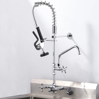 Robinet de cuisine en laiton massif 26 po à trois poignées avec douchette pré-rinçable en chrome
