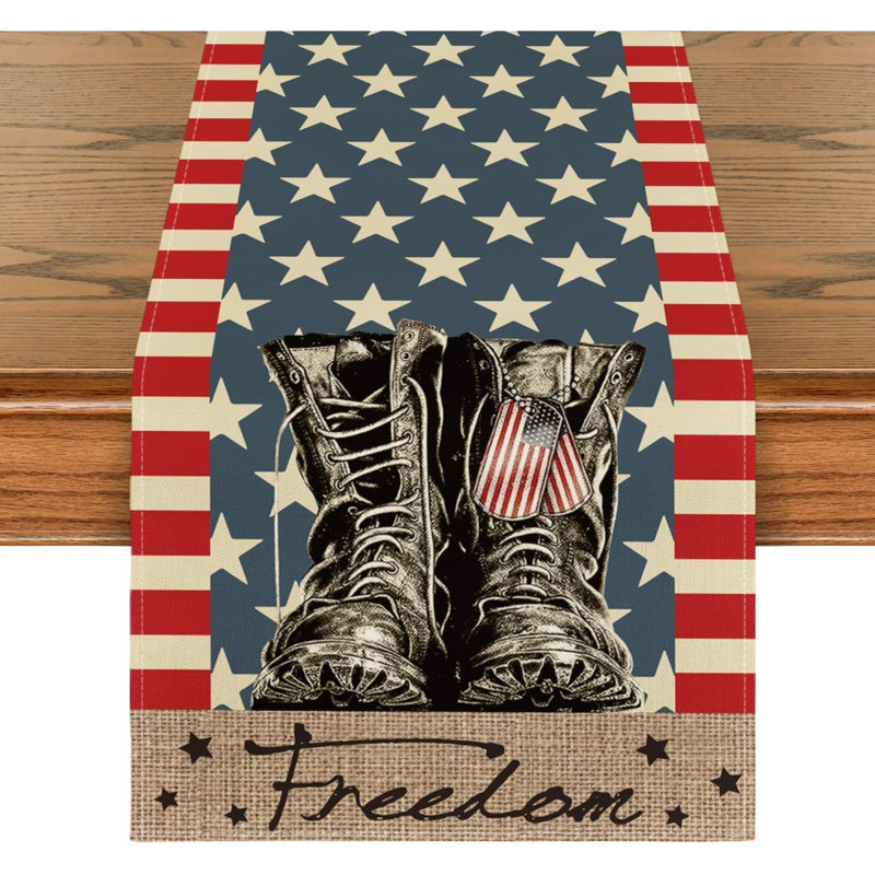 Artoid Mode Stripes Stars Boots Freedom 4Th Of July Patriotic Memorial Day Table Runner, Independence Day Holiday Kitchen Dining Table Decor For Indoor Outdoor Home Party Decoration 13 X 36 Inch