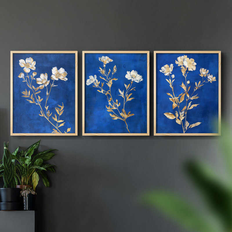 Étude florale XXV - ensemble de 3 estampes numériques - prêt à accrocher, Naturel, H 14 po x l 33 po