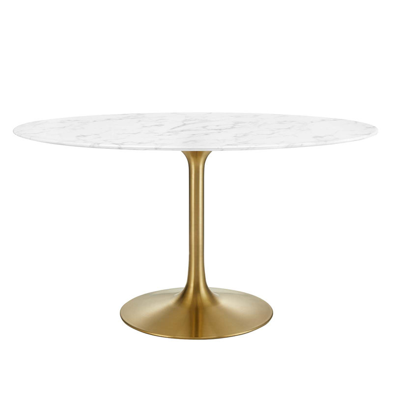 Elegant 54" Oval Marble Dining Table with Tapered Black Base