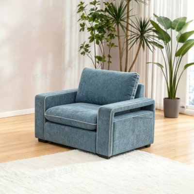 Fauteuil club en chenille bleue à accoudoirs carrés l 46,5 po