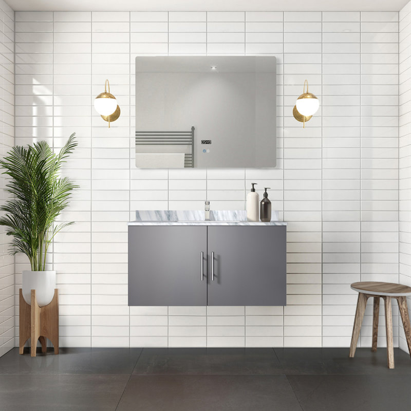 Meuble-lavabo avec plateau en marbre de Carrare, Gris foncé, Marbre