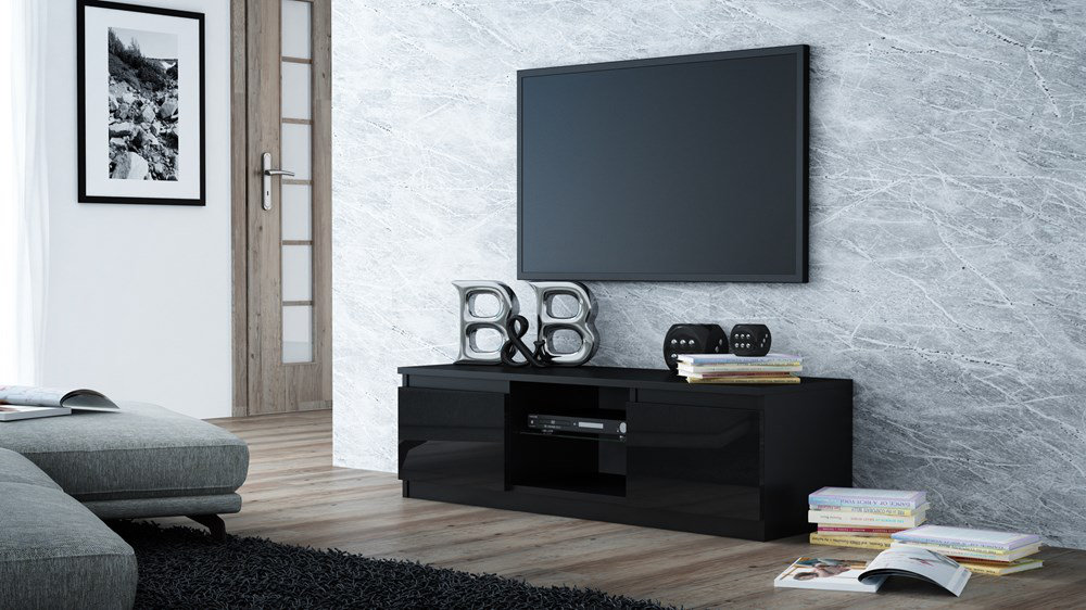 Daygoro - Modern style TV stand with led - 120x40x36cm - 2 niches + 2 doors - TV/audio equipment storage - glossy white