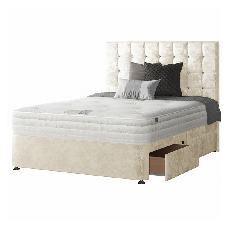 Galarza Divan Bed Base, Double (4'6), Cream, 4 Drawers