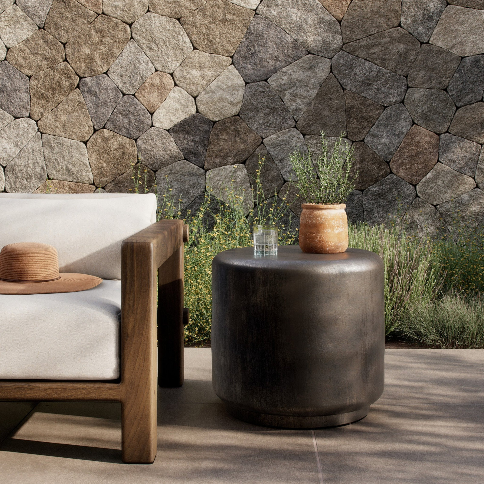 Venetia Outdoor End Table, Distressed Bronze