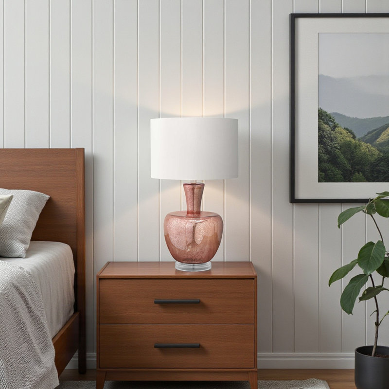 Liliya Glass Table Lamp in Dusty Rose and Ivory Shade, 25.76'' H X 14.85'' W X 14.85'' D