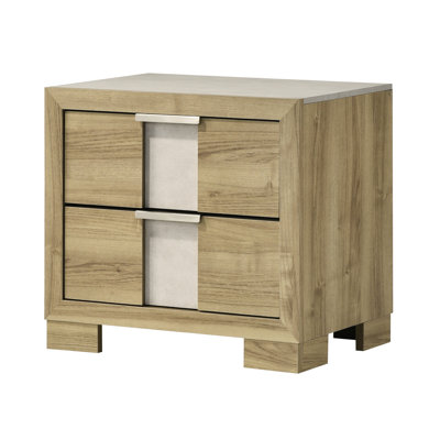 1Pc Driftwood Two - Drawer Wooden Nightstand For Bedroom, Contemporary Polish, Metal Hand Pull, 15.97" Width Style Finish With Drawers, 23.82" Depth, Bedroom Addition Piece