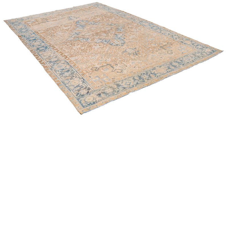 Vintage Handmade 7X10 Beige And Blue Anatolian Turkish Oushak Distressed Area Rug