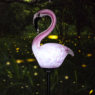 Solar Pink Flamingo Garden Stake – Led Glass Decor, Outdoor Yard Accent, Patio/lawn/garden Tropical Decor,outdoor Decor(vivid Feather Pattern)