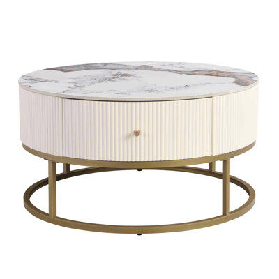 Modern Round Coffee Table with Drawers, Marble Table with Storage, Coffee Table
