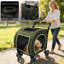 Poussette pour animaux 3 en 1 pour chiens de taille moyenne avec un poids de 50 lb, siège d'auto amovible avec poignée réglable, poussette pliable pour chien à 4 roues avec suspension et filet respirant pour le voyage, vert-123363412