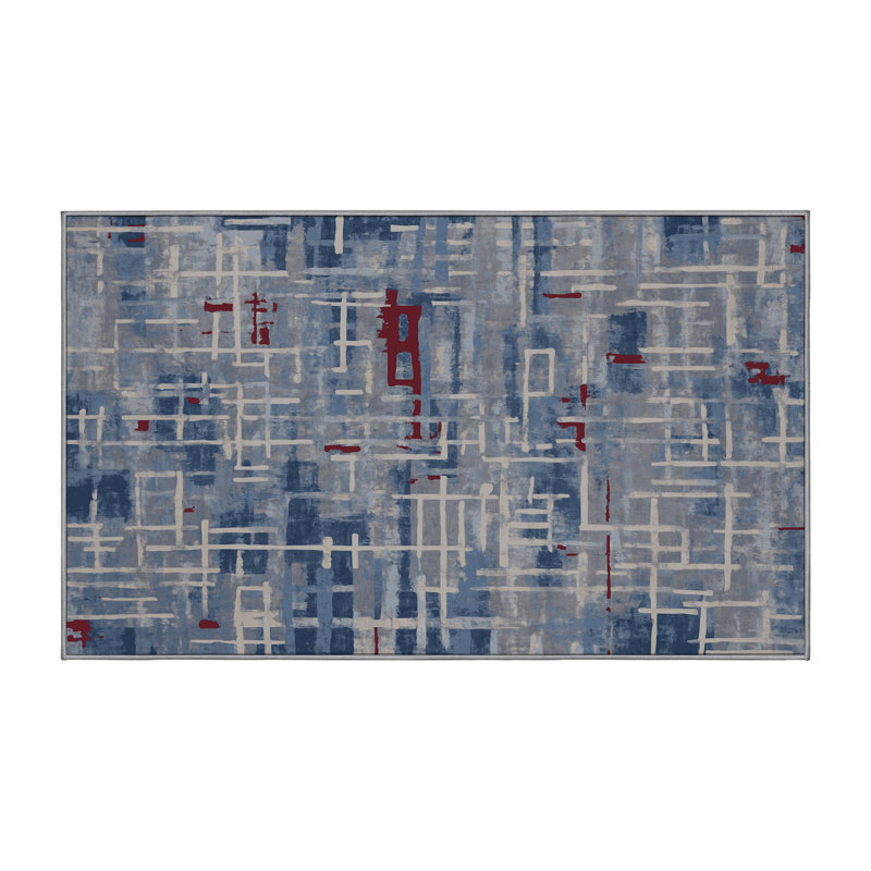 Machine Washable Gray Area Rug, Rectangle 3' x 5'