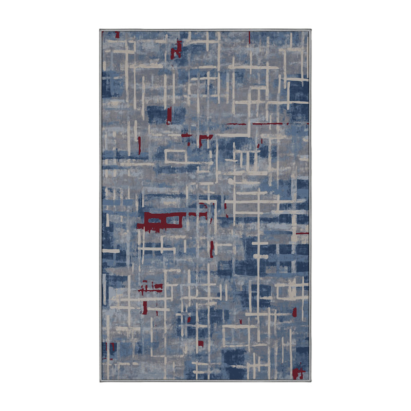 Tapis gris lavable à la machine, Rectangulaire 3 pi x 5 pi