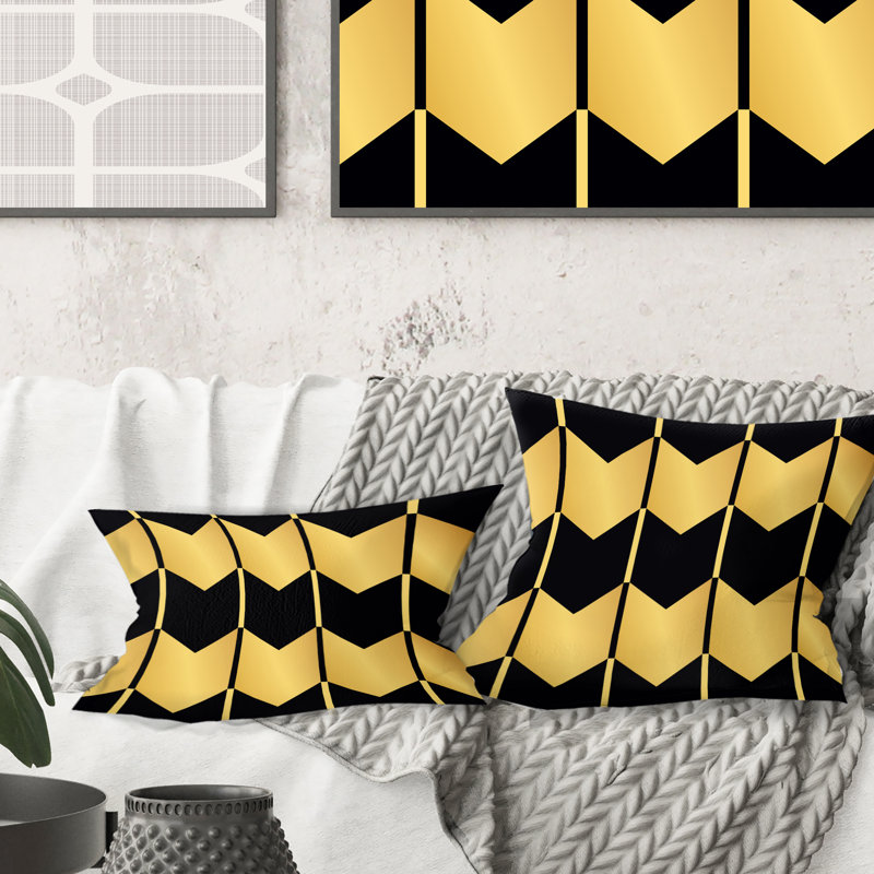 Coussin Golden Luxury Geometrics V - Mid-Century Modern Printed, 18 po x 18 po