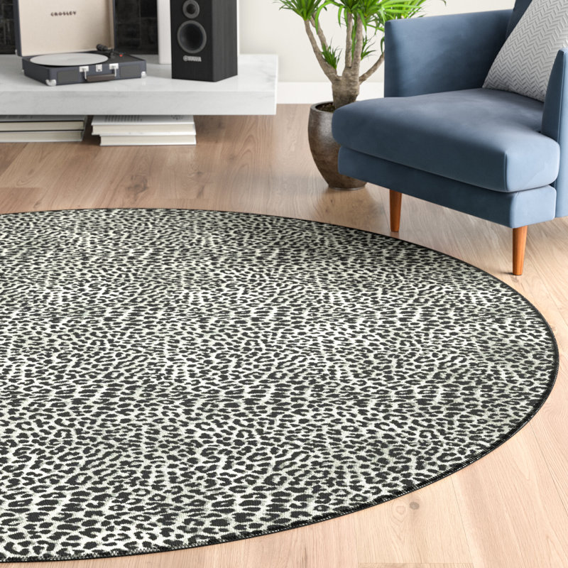 Tapis gris à imprimé animalier Abouaber, Rond 8 pi