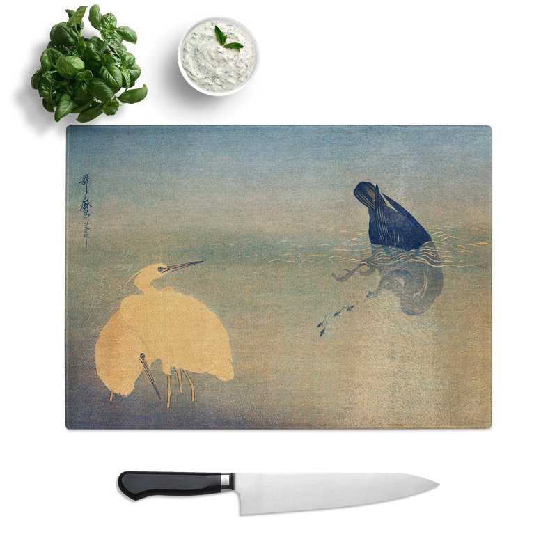 Tempered Glass Cormorant and Two Herons Chopping Board, 28.5 cm W x 20 cm L