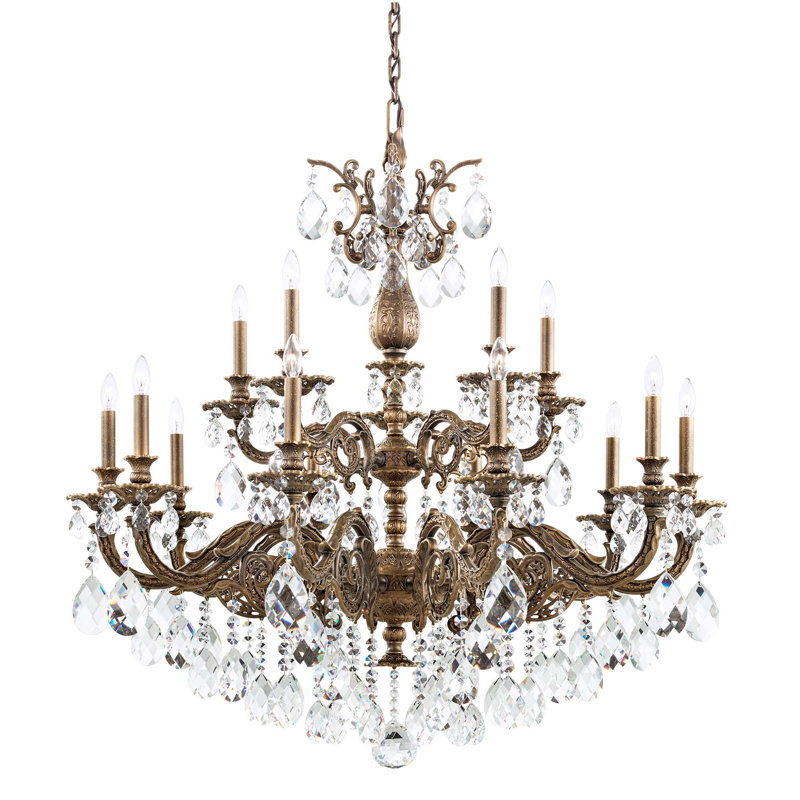 Milano 15 Light 38.5in x 38in Two-Tier Chandelier in French Gold with Clear Heritage Handcut Crystals, Chinese (K9)