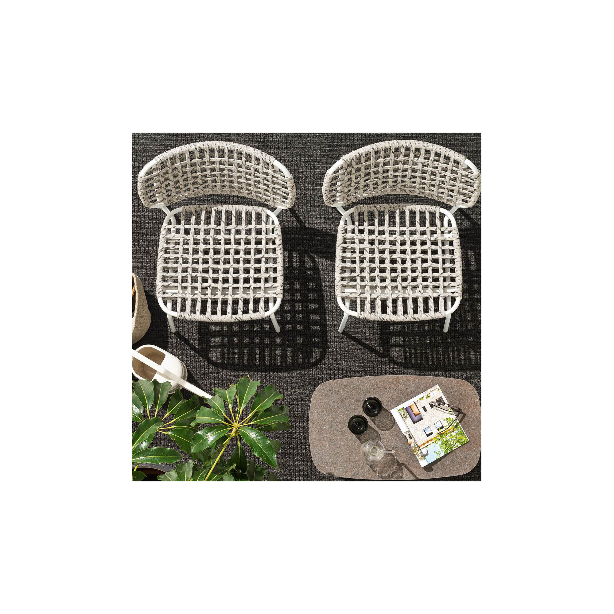 Yo Outdoor Lounge Chair with Woven Seat and Metal Frame, Matt Optic White