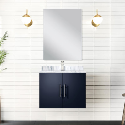 24 po Meuble-lavabo bleu marine, comptoir en marbre, miroir 18 po, meuble-lavabo résistant aux éraflures avec plateau et fermeture en douceur