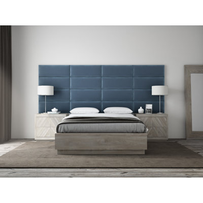 Panneaux muraux rembourrés Sapan - Têtes de lit murales King/Cal King - Velours bleu paon - Twin/King - Ensemble de 4 panneaux modulaires