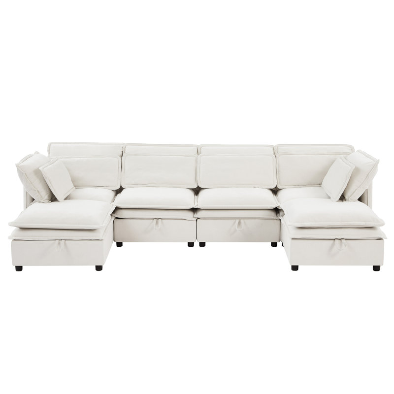 Modern With Double-Layer Cushions And Practical Storage Option U-Shaped Bed Soft