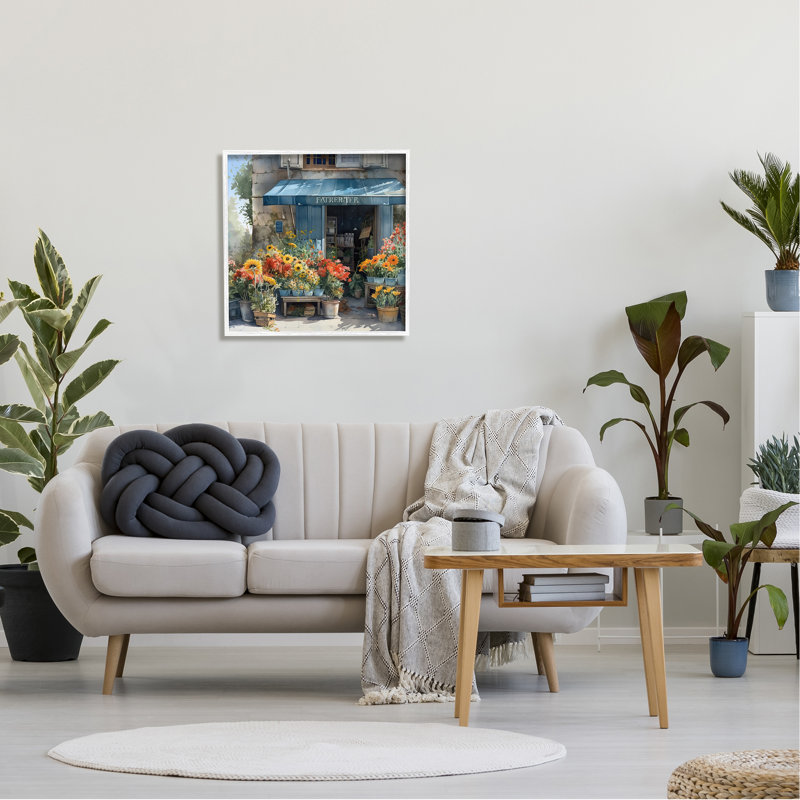 «Village Village Shop On Wood» par LSR Design Studio, H 24 po x l 24 po x P 1,5 po, Giclée encadrée blanc bord de mer