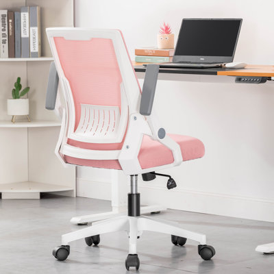 Office Chair With Flip-Up Armrests Ergonomic Computer Desk Chair Foldable Mesh Task Chair With Wheels Adaptive Lumbar Support Swivel Tilt Comfortable Study Chair For Student