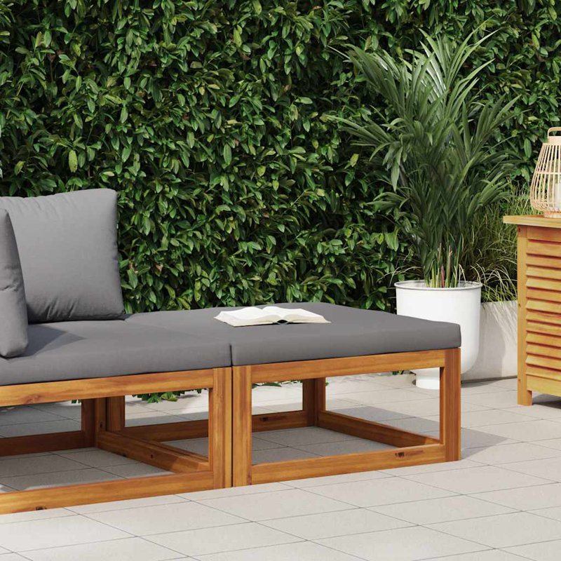 Repose-pieds avec coussin en bois d'acacia massif, Crème