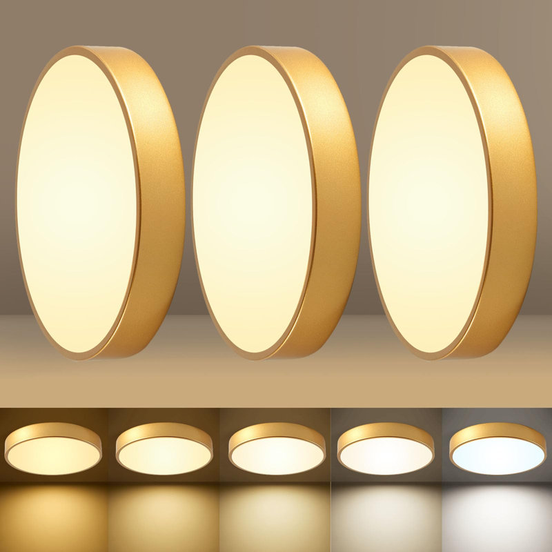 Plafonnier encastré doré à DEL 12 po 24 W, intensité variable 2700 K-5000 K, paquet de 3