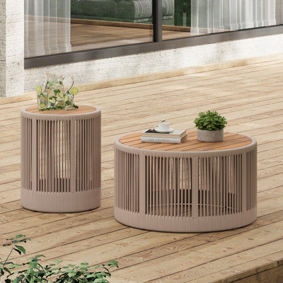 Ensemble de table industrielle rustique, table basse et table d'appoint avec design en corde tissée, ensemble de table moderne et fonctionnel pour le salon et la décoration intérieure