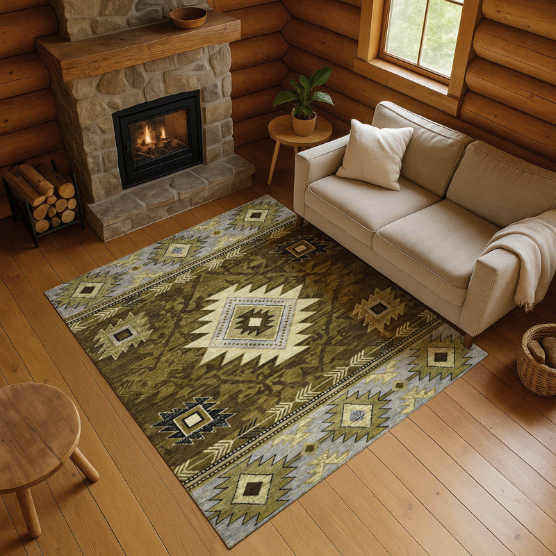 Tapis tribal de qualité supérieure lavable à la machine AMF1754, Rectangulaire 8 pi x 10 pi